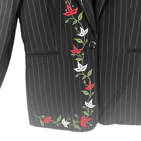 NWT Lucy Pereda Floral Embroidered Office Blazer w/Padded Shoulder sz 12 Blk Pin - Picture 3 of 11
